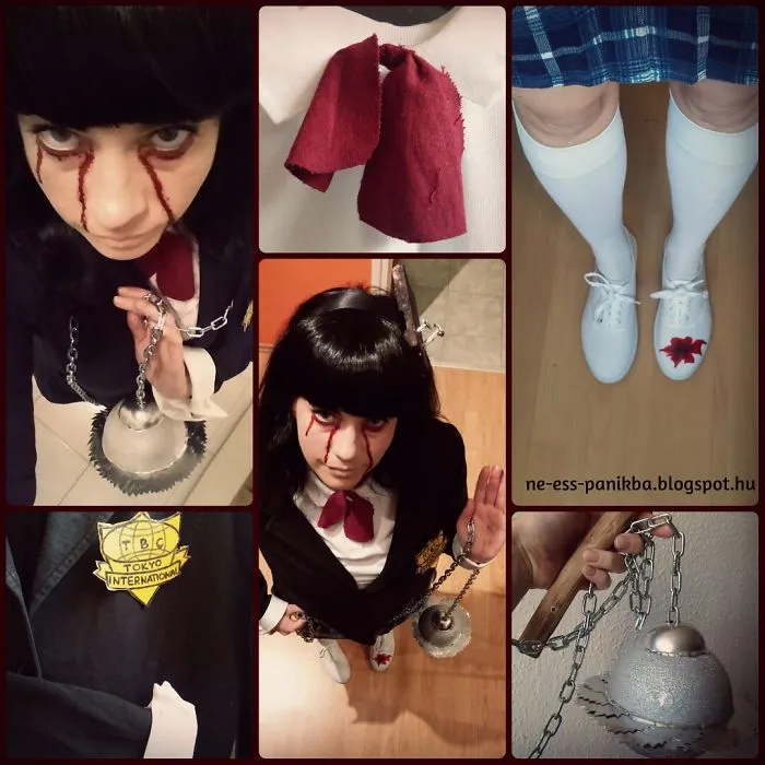 Collage of Gogo Yubari outfit details offering creative Halloween costume ideas.
