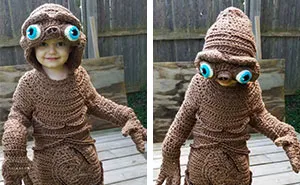Mom Crochets E.T. Costume For Her Son, And Does It Freehand!