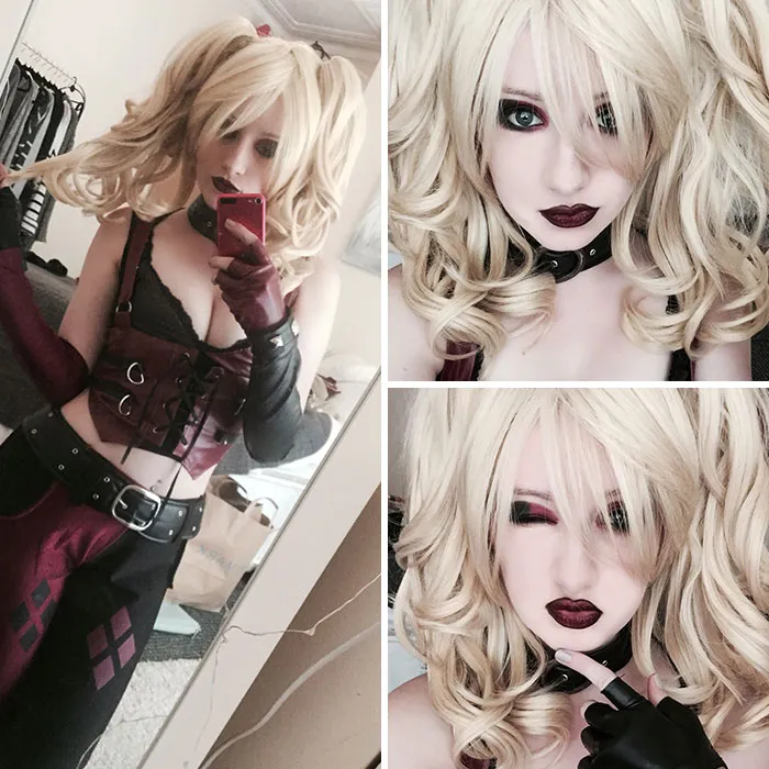 Gothic Harley Quinn cosplay showing creative Halloween costume ideas