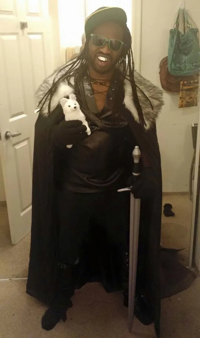 Man wearing a Jon Snow mashup outfit for creative Halloween costume ideas
