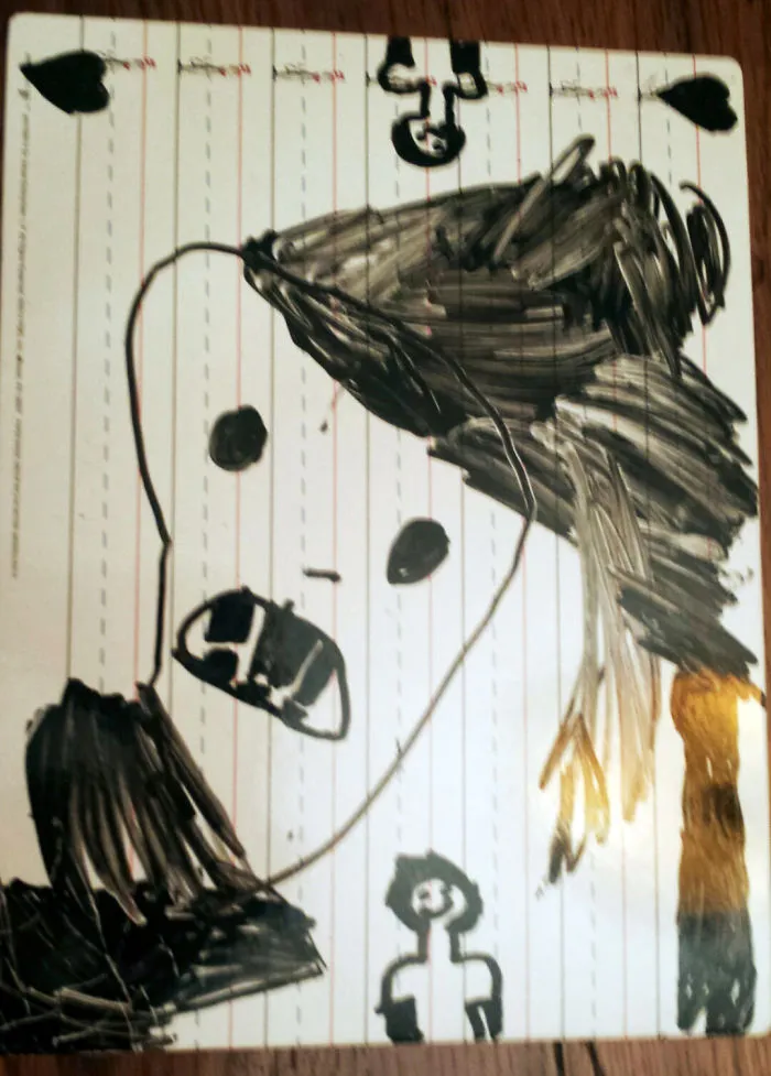 My 4yo Daughter Drew This And Told Me That Is The Monster That Always Follows Around But I Don't Ever See It