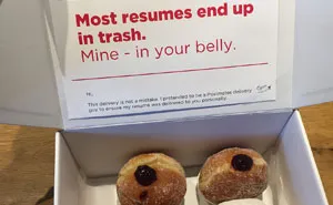 Guy Dresses Himself As Delivery Man To Hand-Deliver His CV Disguised As Box Of Donuts