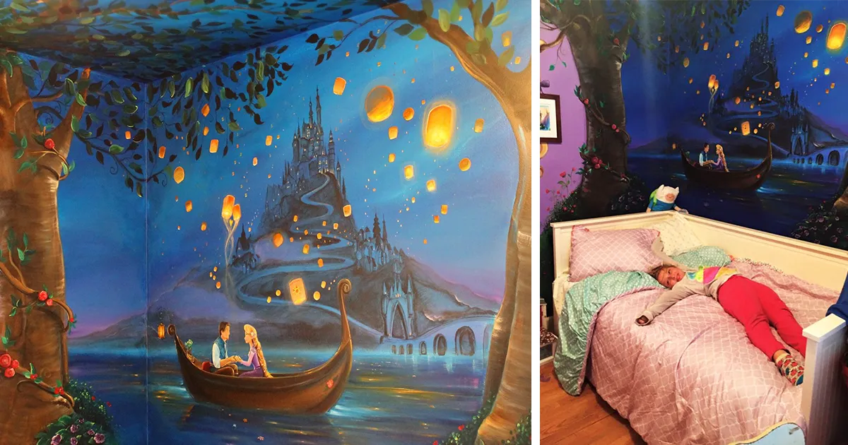He pintado un mural de "Enredados" en la habitación de mi hija