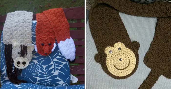 I Designed Cute Little Crocheted Animal Scarves For Halloween And Winter!