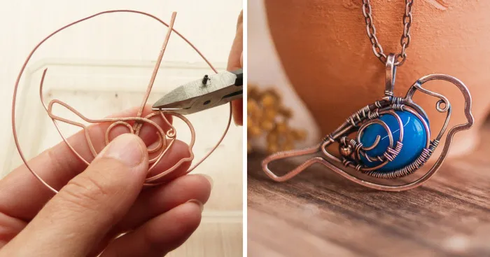 How To Make A Bird Pendant With Cabochon From Wire