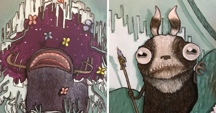 Artist Gets Inspiration From Shadow Boxes And Pop-Up Books, Creates Tiny Detailed Paintings Of Monsters