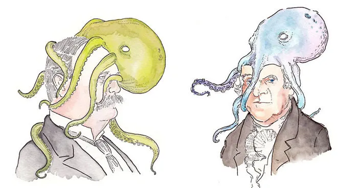 I Drew Portraits Of Every U.S. Vice President With An Octopus On His Head