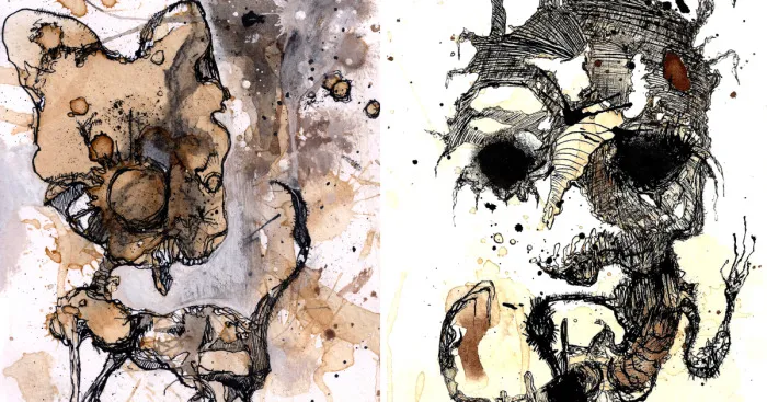 Artist Draws Cute And Creepy Monsters On Coffee-Stained Paper