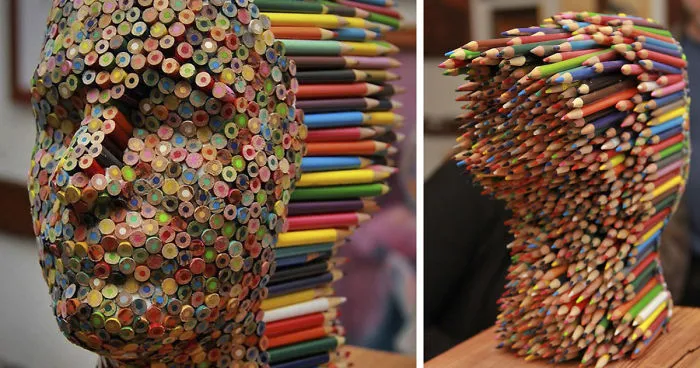 Colorida escultura hecha con lápices, por Molly Gambardella