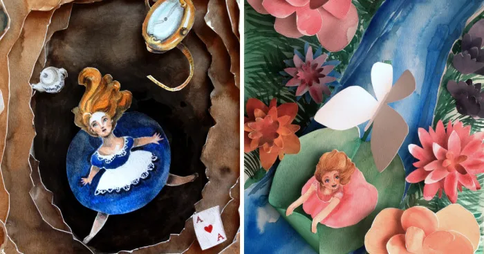 Handmade Paper Cut And Watercolor Of Fairy Tales Scenes