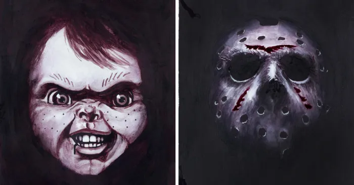 I Used Wine To Paint These Slasher Film Tributes