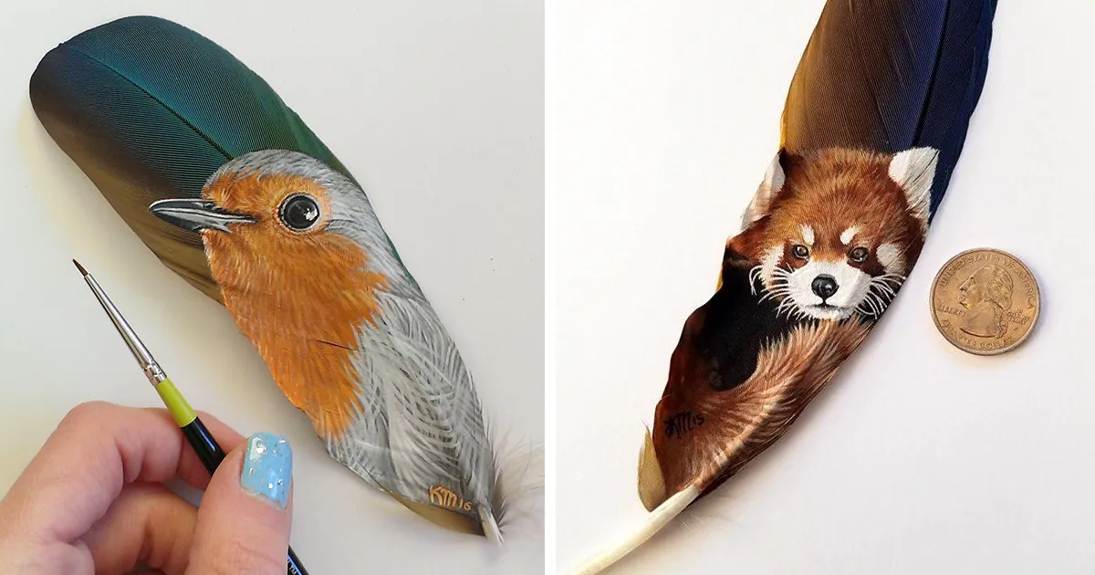Pinto retratos realistas de animales sobre plumas delicadas