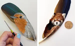 I Paint Realistic Animal Portraits On Delicate Feathers