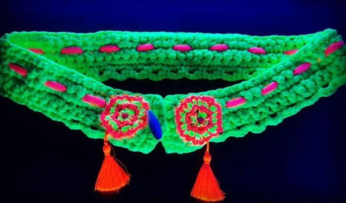 These Crochet Uv Belts And Necklaces Will Show You Fantastic Under Blacklight And Daylight Both
