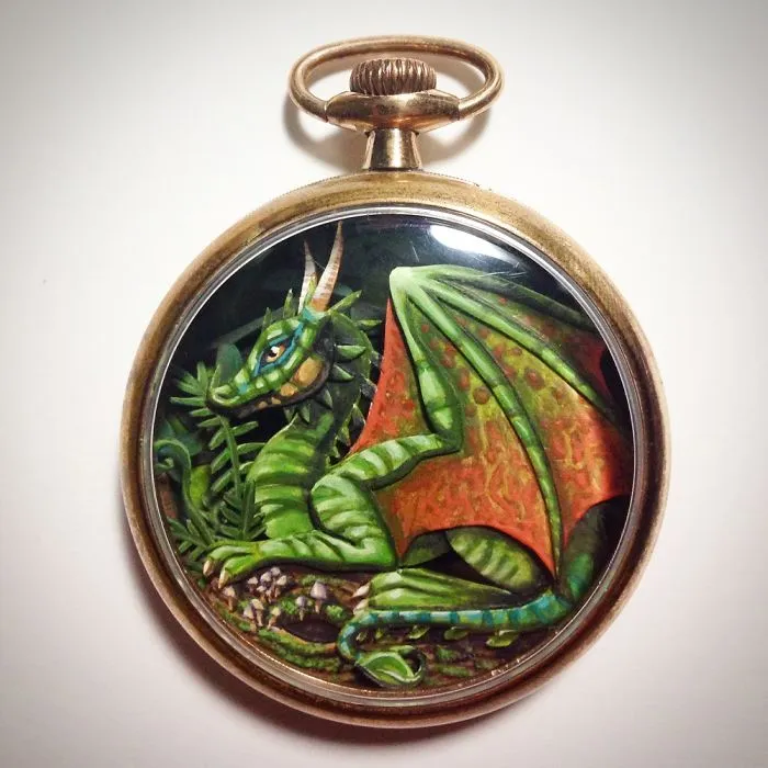 Forest Dragon Pocket Watch Cut Paper Painting