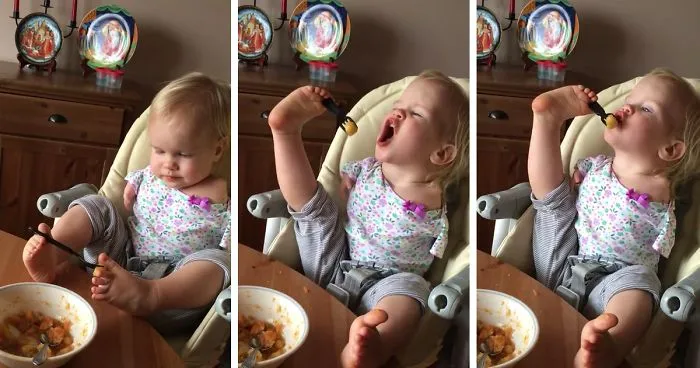 Toddler Born Without Arms Learns To Feed Herself Using Her Feet