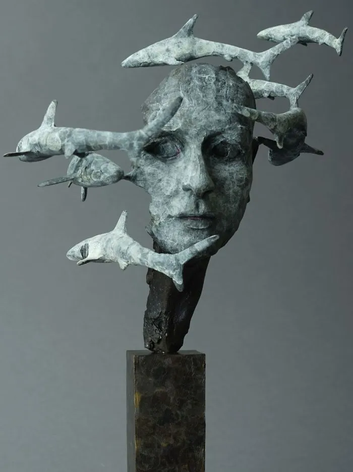 I Taught Myself Bronze Casting Then Made Some Sharks And Welded Them To This Girls Head