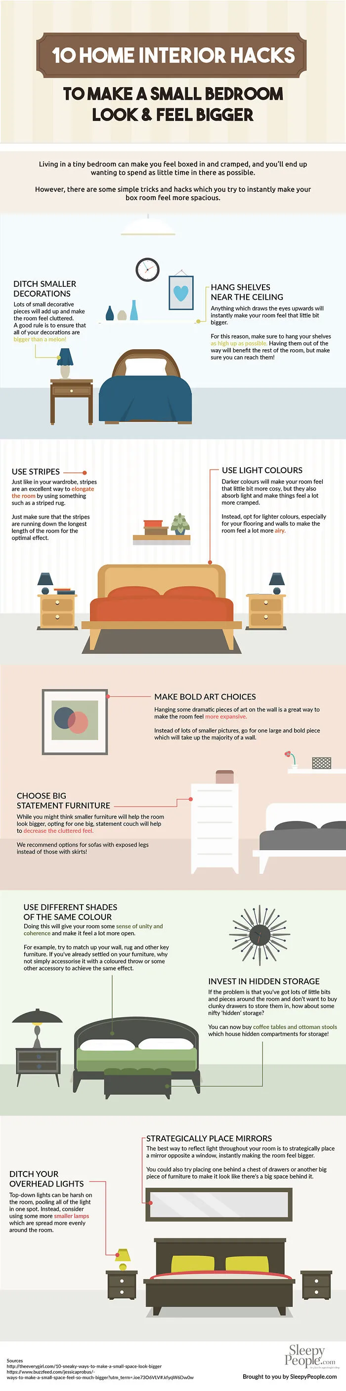 10 Home Interior Hacks To Make A Small Bedroom Look & Feel Bigger [infographic]