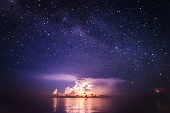 Lightning Storm Below The Milky Way
