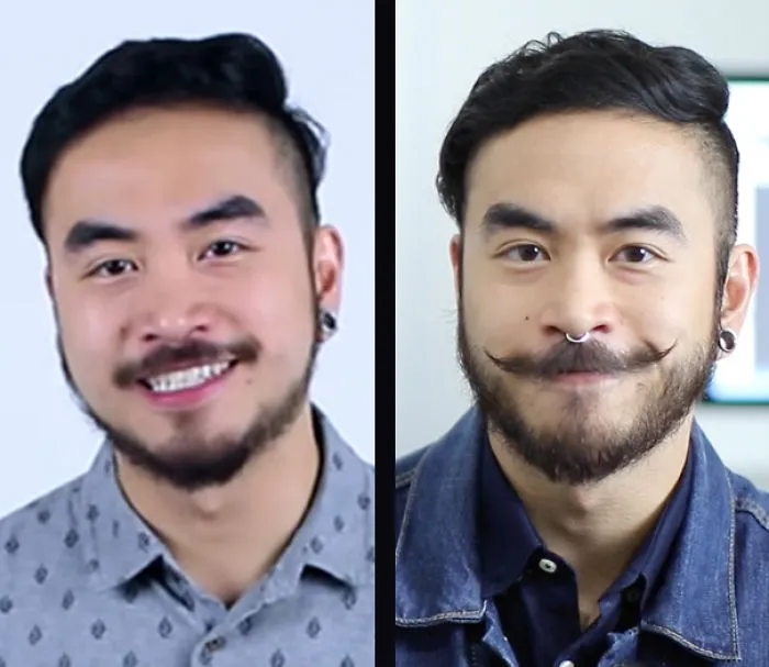 Side-by-side images showing a man before and after quitting drinking, highlighting visible health and appearance changes.