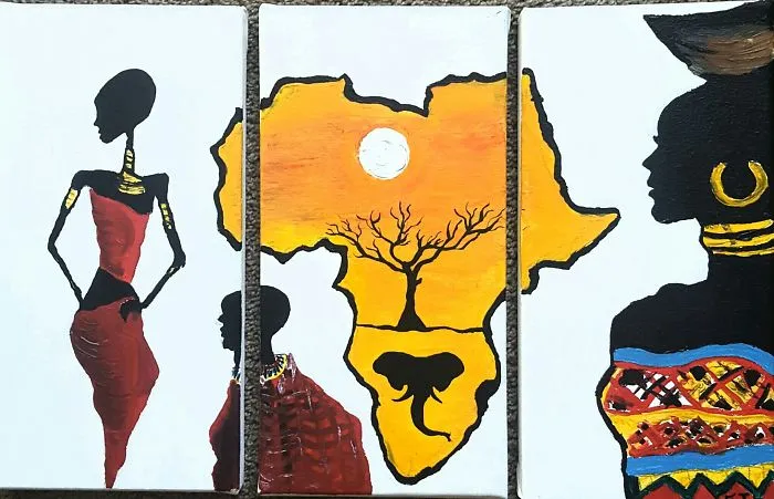 3 Piece Cultural Painting I Did. (first Time Painting)