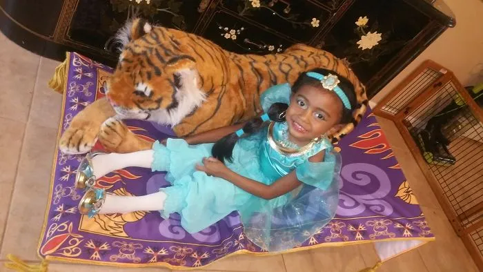 Averie Aka Princess Jasmine And Her Tiger Rajah On The Magic Carpet Ride.