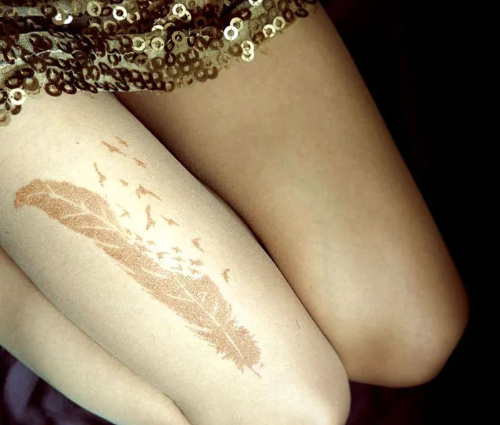 Metallic Feather Tattoo Tights