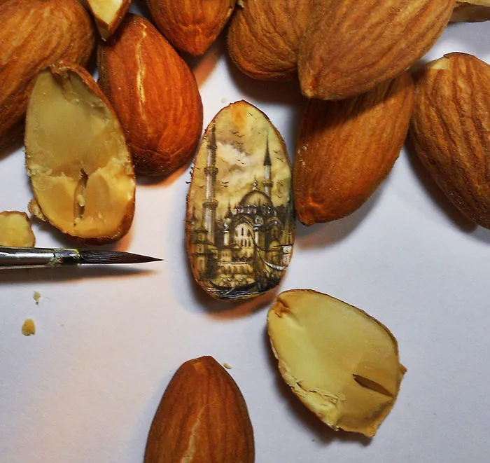 Turkish Artist Paints Unbelievably Tiny Paintings Onto Small Objects