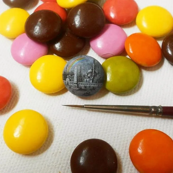 Turkish Artist Paints Unbelievably Tiny Paintings Onto Small Objects