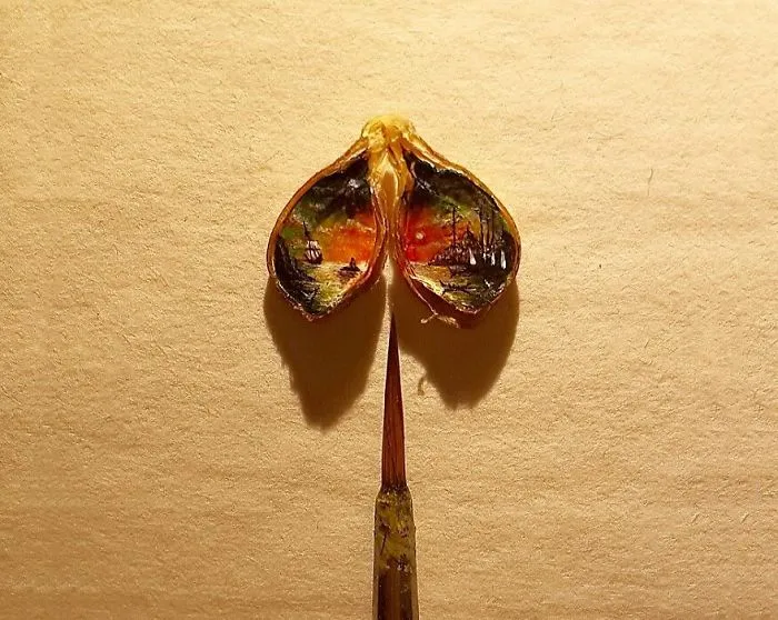 Turkish Artist Paints Unbelievably Tiny Paintings Onto Small Objects