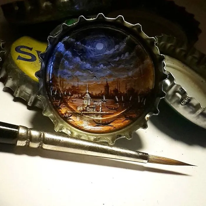 Turkish Artist Paints Unbelievably Tiny Paintings Onto Small Objects