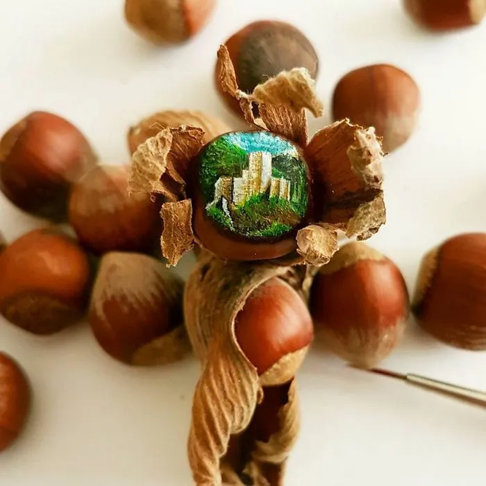 Turkish Artist Paints Unbelievably Tiny Paintings Onto Small Objects