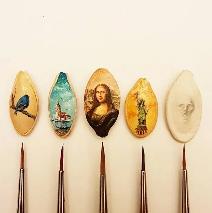Turkish Artist Paints Unbelievably Tiny Paintings Onto Small Objects