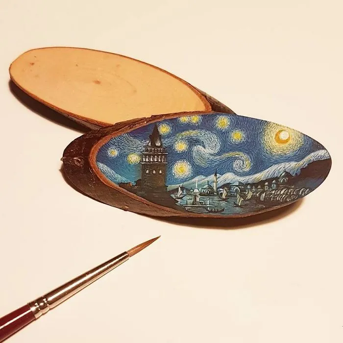 Turkish Artist Paints Unbelievably Tiny Paintings Onto Small Objects