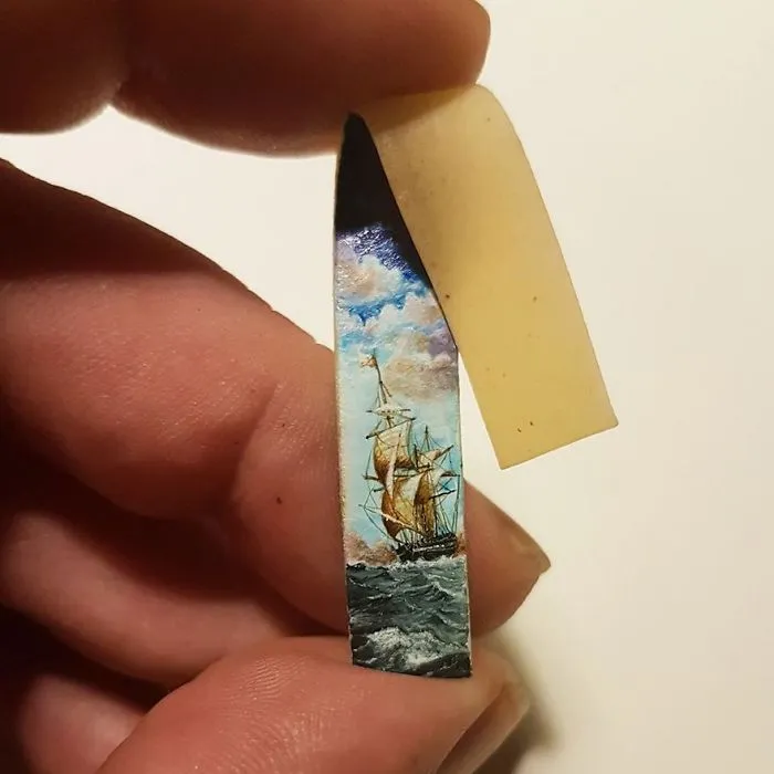 Turkish Artist Paints Unbelievably Tiny Paintings Onto Small Objects