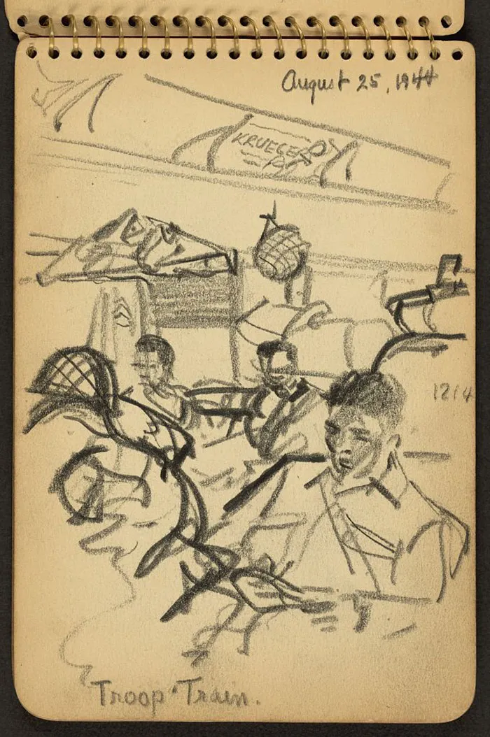 Troop Train. Soldiers Seated On Train Bound For New York Harbor