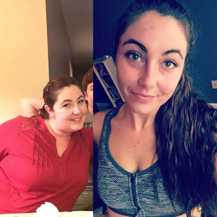 Before-and-after comparison showing the impact of quitting drinking, with improved appearance and health.