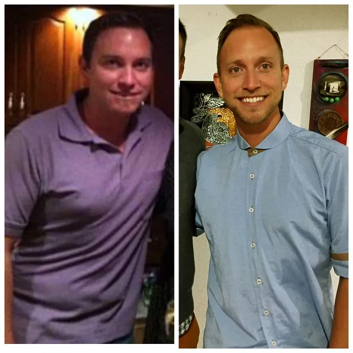 Side-by-side before and after photos showing improved appearance and health after quitting drinking.