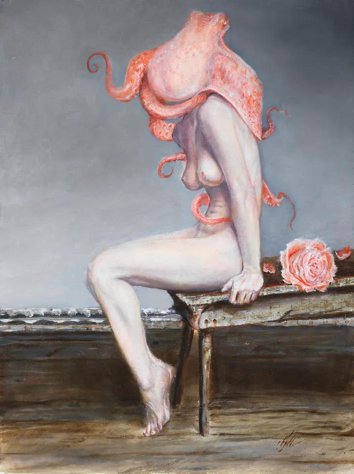 This Piece Is Titled "Encephalopoda".  It's An Oil On Panel.  It's Part Of My Series "Plagues Of Consumption And Retribution". It's Really About Our Relationship With Nature. Beauty And Vulnerability.