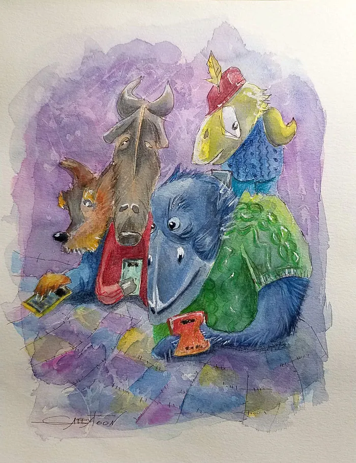 Modern Sleep Over Watercolor, Paper, Pencils 9"x12"