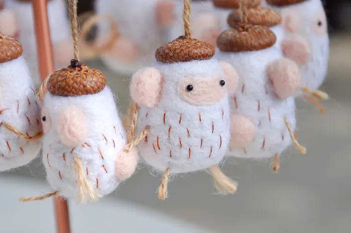 I Make Needle Felted Animal Ornaments Wearing Tiny Acorn Berets