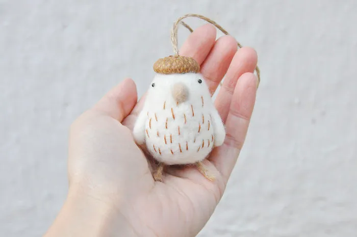 I Make Needle Felted Animal Ornaments Wearing Tiny Acorn Berets