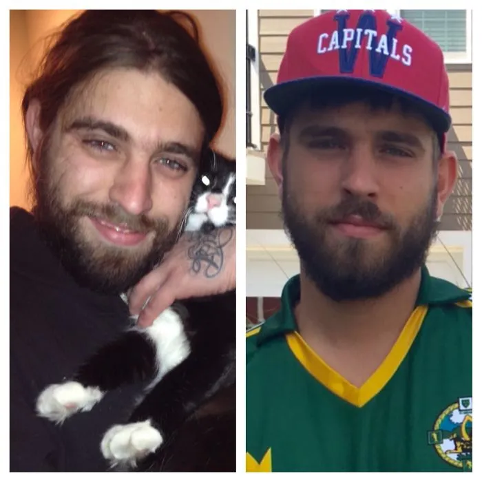 Before and after image of a man who stopped drinking, showing a noticeable change in appearance.