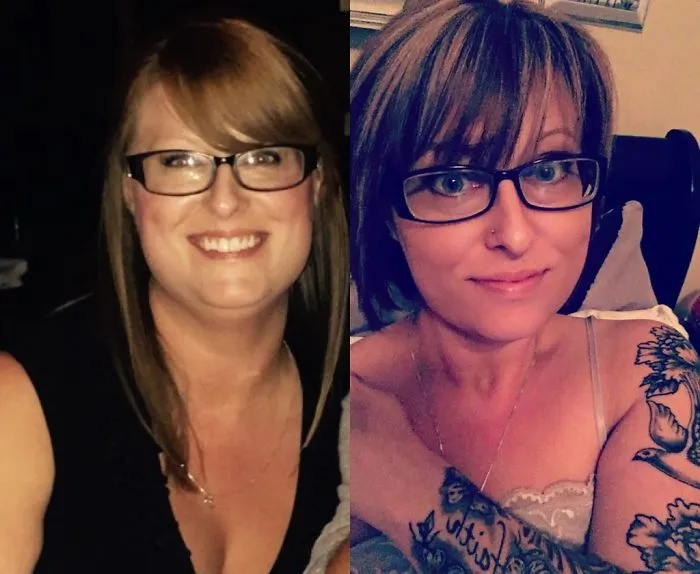 Side-by-side before and after photos showing changes after you stop drinking, highlighting improved health and appearance.