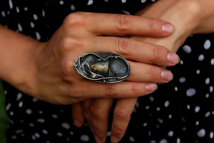 Large Silver Labradorite Ring