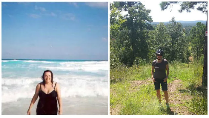 Side-by-side before-and-after pics showing positive changes after you stop drinking, with outdoor and beach settings.