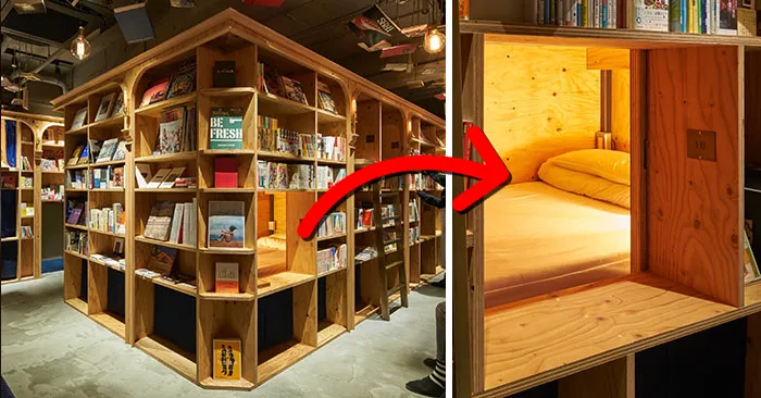 Duerme en una estantería con 5000 libros en este nuevo hostal-librería de Kyoto