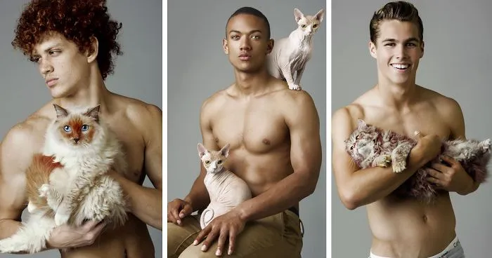 Photographer Captures Topless Male Models Posing With Cats And It's Absolute Purrfection