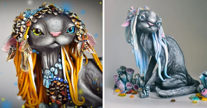 Russian Artist Combines Fantasy And Rasta Elements To Create Magical Cats