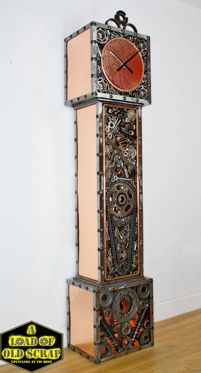 Steampunk, Scrap And New Metal Grandfather Clock.